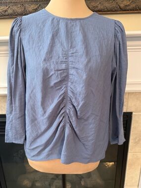 Worthington Women’s Light Blue Ruched Front Long Sleeve Top Size L